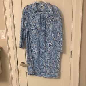 Blue Patterned Shirt Dress